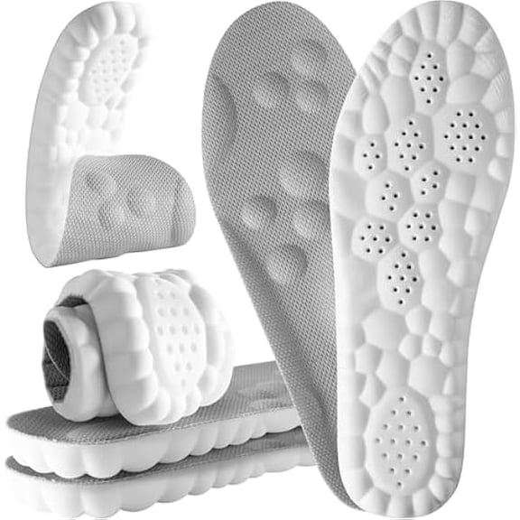 4D Cloud Steppers Insoles for Men and Women - Shock Absorption Inserts, Soft Anti-Fatigue, Relieve Foot Pain, Memory Foam Insoles for Shoes, Boots & Sneakers (Gray, Men: US 7-10/ Women: US 8.5-12)