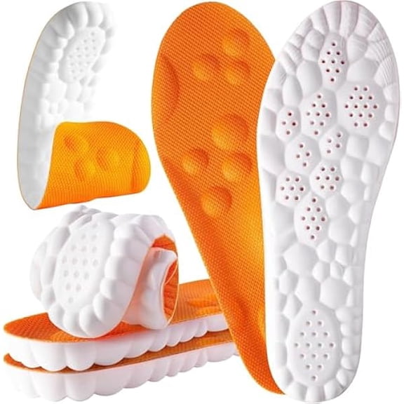 4D Cloud Steppers Insoles for Men and Women - Shock Absorption Inserts, Soft Anti-Fatigue, Relieve Foot Pain, Memory Foam Insoles for Shoes, Boots & Sneakers (Orange, Men: US 7-10/ Women: US 8.5-12)