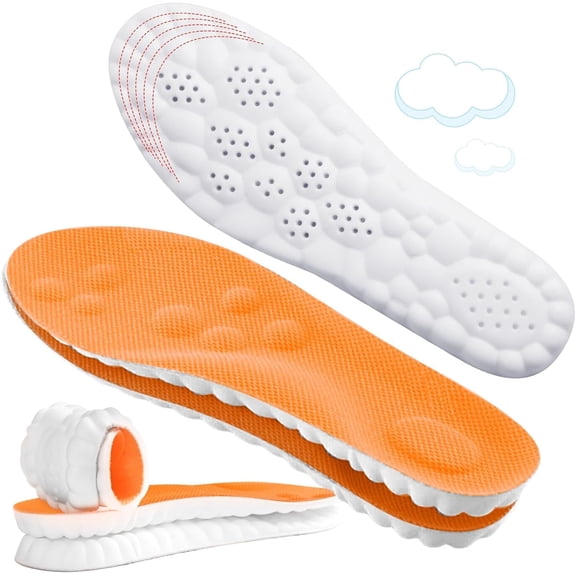 4D Cloud Technology Insole Super Soft Comfort Insoles | U-Shape Memory Foam Insoles, 4D Cloud Insole for Women Men Shock-Absorbing Foot Support Insoles Saffron - 1 Pair