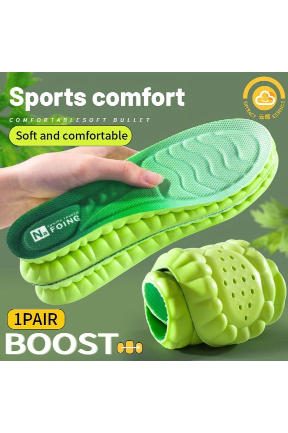 4D Cloud Technology Sports Insoles for Shoes PU Sole Soft Breathable Shock Absorption Cushion Running Orthopedic Care Insoles Green EU43-44(270mm)