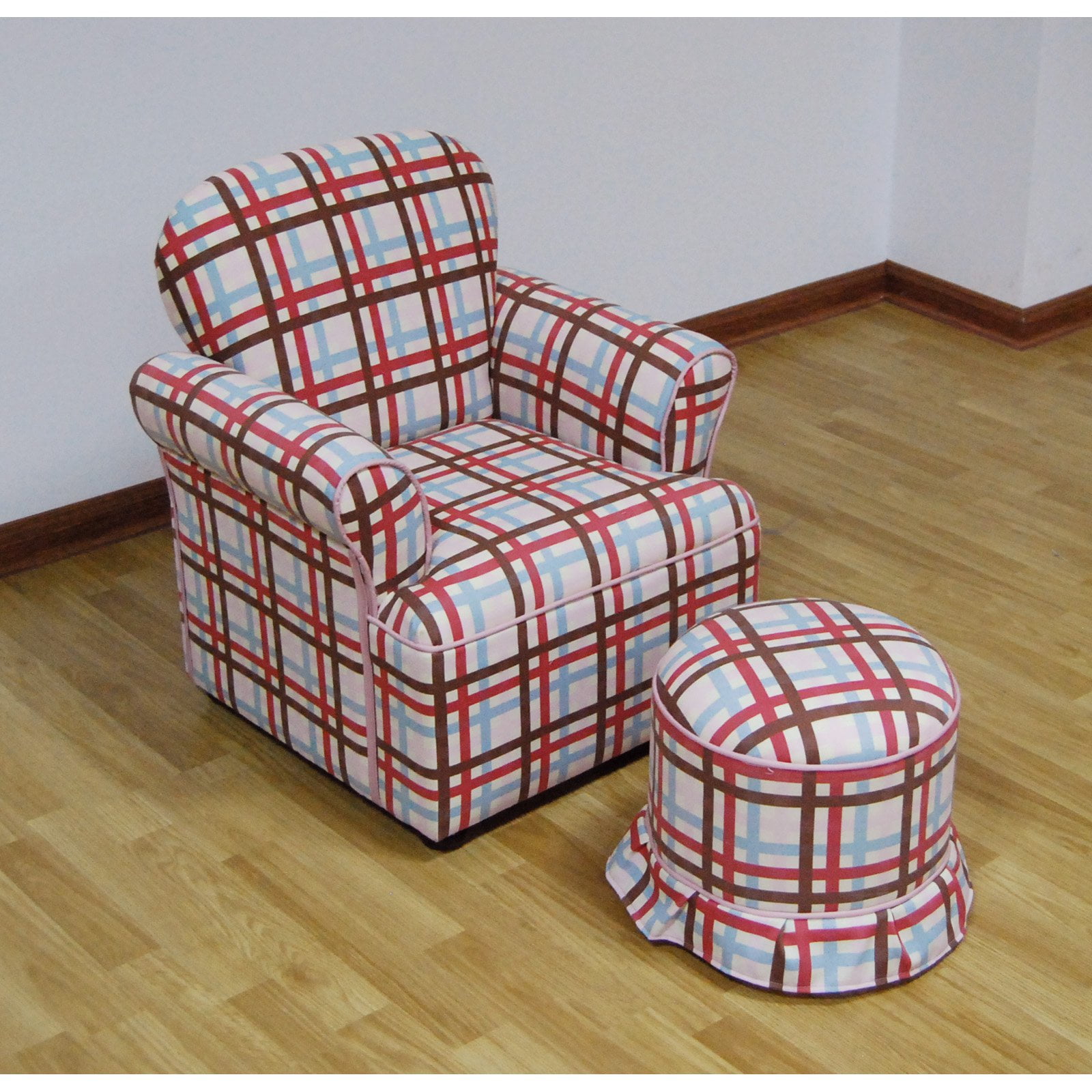 Plaid chair 2024 with ottoman