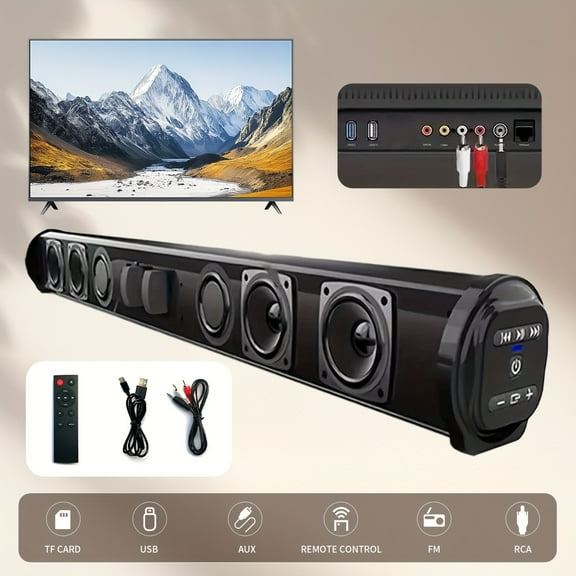 4D Echo Pearl Surround Sound Speaker System with Hi-Fi Subwoofer, Compatible with TVs/Computers, Infrared Remote, Wired & Wireless, Portable Soundbar for Laptops/Home Theater