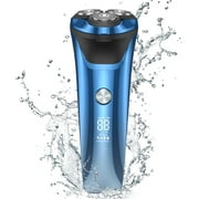 4D Electric Shaver for Men, IPX7 Waterproof Electric Razor Dry Wet Rotary Face Shaver Rechargeable Cordless Travel Beard Trimmer w/ LED Display & Charging Stand & Pop Up Trimmer for Dad Husband
