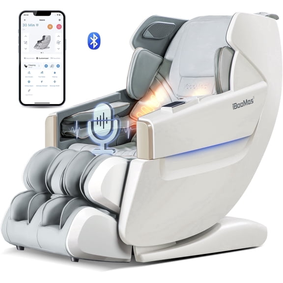 4D Full Body Massage Chair Zero Gravity Shiatsu Recliner,SL Track Massage Chair with Heating,Leg Auto Extension,Bluetooth,AI Voice and APP Controller,White
