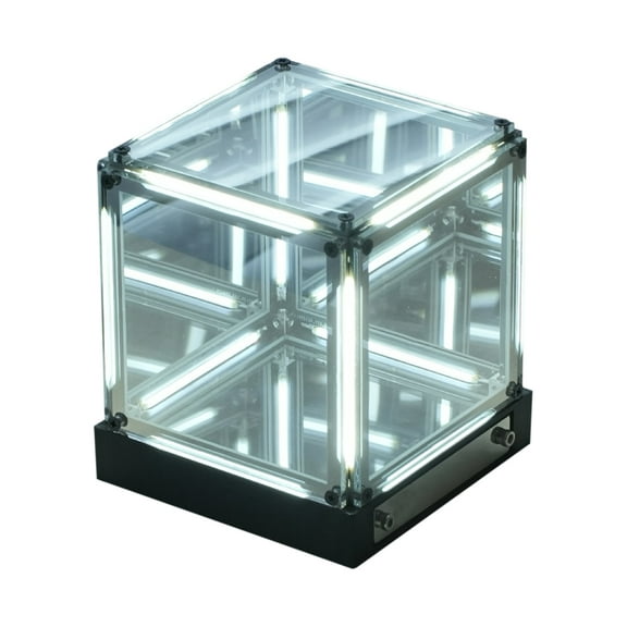 4D Infinity Mirror Cube Lamp Desktop Decor White Infinnity - Optical Illusion Design, Led Lighted, Acrylic Construction - For Home Office, Bedroom, Living Room, Desk Decoration,