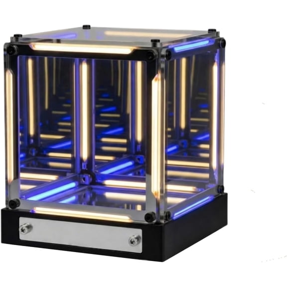 4D Mirror Cube Infinite Space Abyss Lamp,Touch Dimming,Rechargeable, Suitable For Room Decoration And Desktop Ambient Lig.(Warm and Blue)