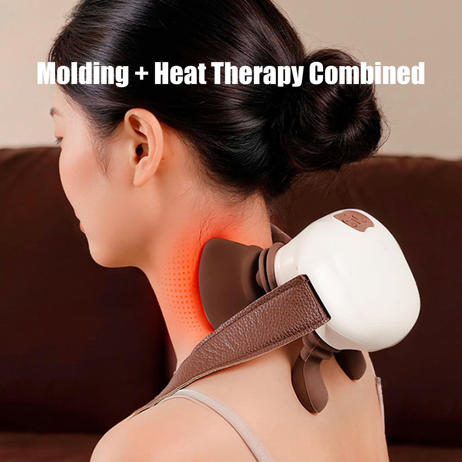 4D Neck and Shoulder Massager, Heat Wireless Deep Tissue Kneading Massage Pillow, Simulating Human Hands Dual Heat Settings, Ergonomic Palm Curve, Protable Design for Home Office Travel