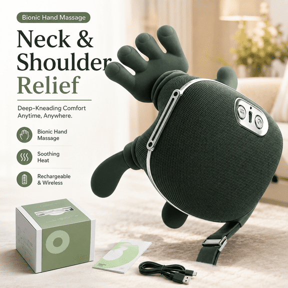 4D Neck Shoulder Massager Wireless Portable Bionic Hand Kneading Massage Neck Massager for Pain Relief Deep Tissue, Relax Muscle Tension, Home Office