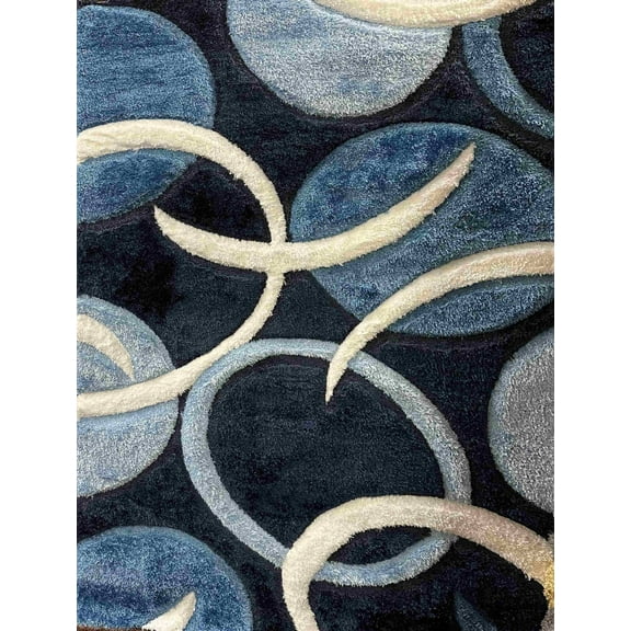 4D Shaggy Rug Hand Carved Plush Thick Modern Contemporary Abstract For Living Room Bedroom 6482 (5'2"x7'5",Ocean)