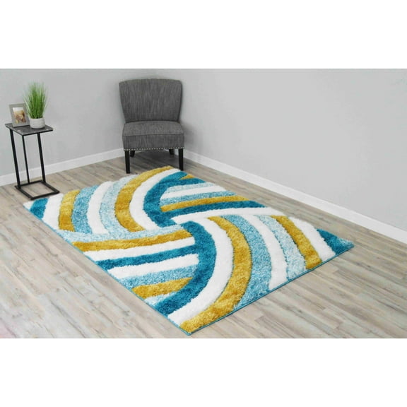 4D Shaggy Rug Hand Carved Plush Thick Modern Contemporary Abstract For Living Room Bedroom 6483 (2'6"x3'9",Multi)