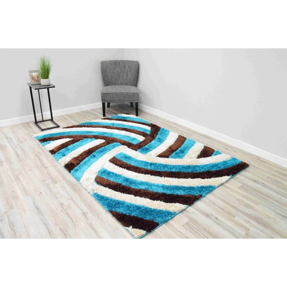 4D Shaggy Rug Hand Carved Plush Thick Modern Contemporary Abstract For Living Room Bedroom 6483 (5'2"x7'5",Mocha)