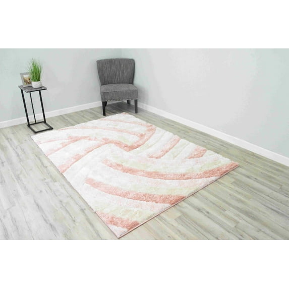 4D Shaggy Rug Hand Carved Plush Thick Modern Contemporary Abstract For Living Room Bedroom 6483 (5'2"x7'5",Pink)