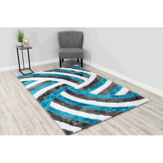 Planet Rugs Shaggy Plush Rug 5'2" x 7'5" Modern Turquoise Abstract Pattern