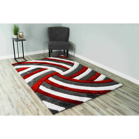 4D Shaggy Rug Hand Carved Plush Thick Modern Contemporary Abstract For Living Room Bedroom 6483 (7'8"x10'8",Red)