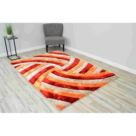Planet Rugs Shaggy Rug Hand-Carved Plush Thick Modern Abstract for Living Room and Bedroom, 7'8" x 10'8", Terracotta