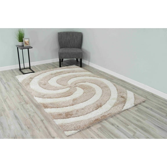 4D Shaggy Rug Hand Carved Plush Thick Modern Contemporary Abstract For Living Room Bedroom 6484 (2'6"x3'9",Beige)