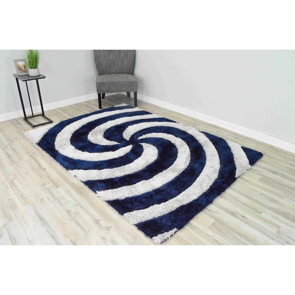 4D Shaggy Rug Hand Carved Plush Thick Modern Contemporary Abstract For Living Room Bedroom 6484 (5'2"x7'5",Navy)