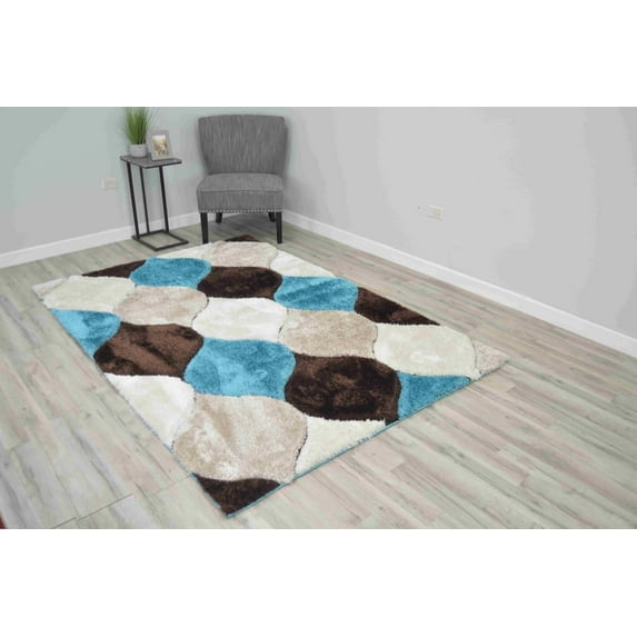 4D Shaggy Rug Hand Carved Plush Thick Modern Contemporary Abstract For Living Room Bedroom 6488 (2'6"x3'9",Mocha)