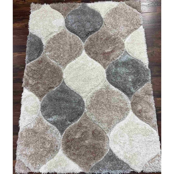 4D Shaggy Rug Hand Carved Plush Thick Modern Contemporary Abstract For Living Room Bedroom 6488 (5'2"x7'5",Sand)