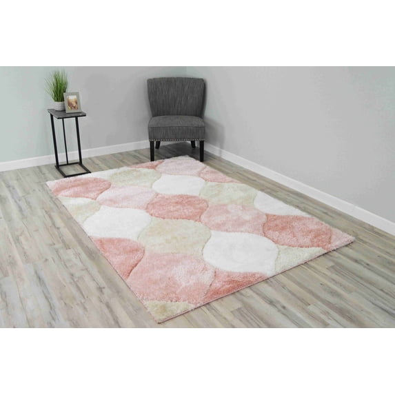4D Shaggy Rug Hand Carved Plush Thick Modern Contemporary Abstract For Living Room Bedroom 6488 (7'8"x10'8",Pink)