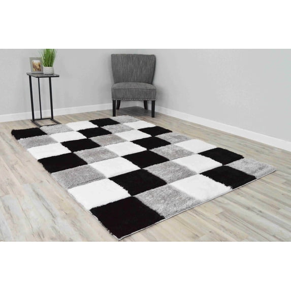 4D Shaggy Rug Hand Carved Plush Thick Modern Contemporary Abstract For Living Room Bedroom 6493 (5'2"x7'5",Grey)