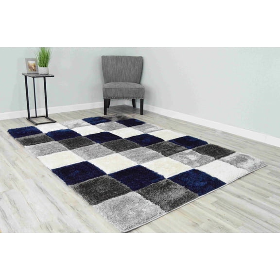 4D Shaggy Rug Hand Carved Plush Thick Modern Contemporary Abstract For Living Room Bedroom 6493 (5'2"x7'5",Navy)