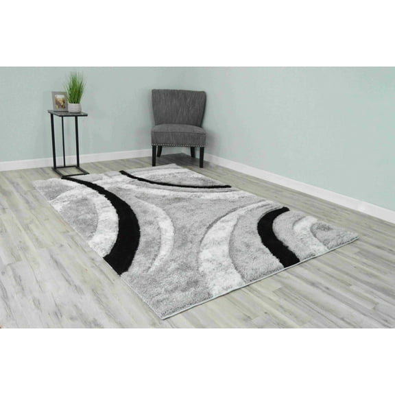 4D Shaggy Rug Hand Carved Plush Thick Modern Contemporary Abstract For Living Room Bedroom 6495 (5'2"x7'5",Grey)