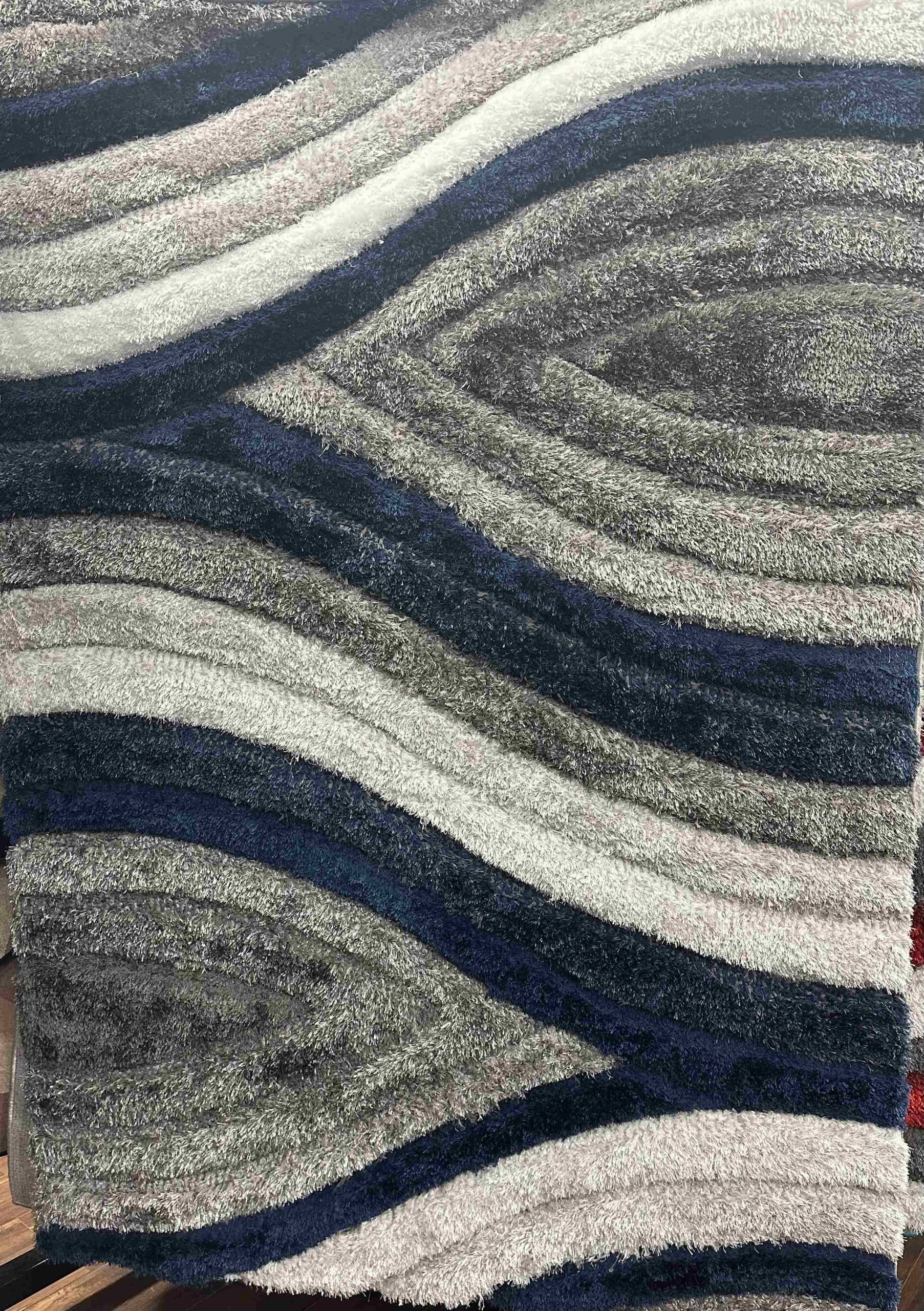 Navy Shag Geometric Easy-Care 5' x 7' Area Rug