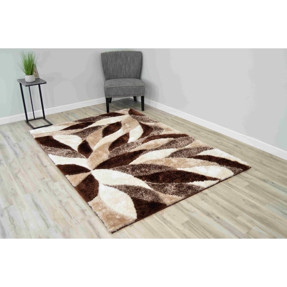 4D Shaggy Rug Hand Carved Plush Thick Modern Contemporary Abstract For Living Room Bedroom 6994 (7'8"x10'8",Brown)