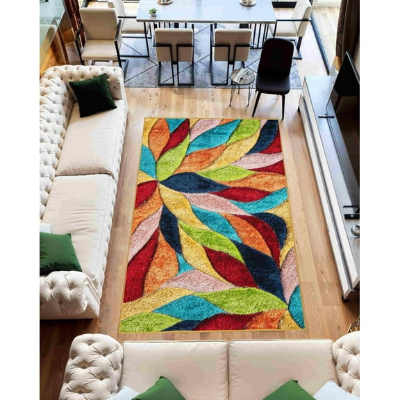 4D Shaggy Rug Hand Carved Plush Thick Modern Contemporary Abstract For Living Room Bedroom 6994 (7'8"x10'8",Multi)