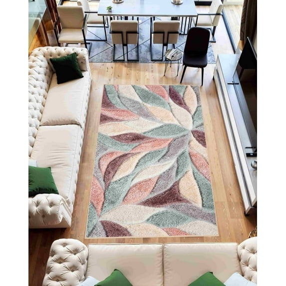 4D Shaggy Rug Hand Carved Plush Thick Modern Contemporary Abstract For Living Room Bedroom 6994 (7'8"x10'8",Pink)