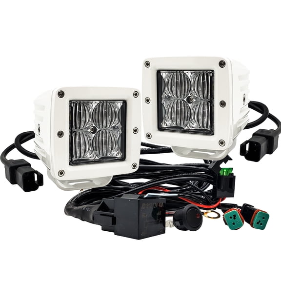 4D Series OZ-USA® 3" Marine Grade White Pod High Intensity LED Dock Lights Flood Beam Pattern Plug and Play Wire Harness Marine Boat RV