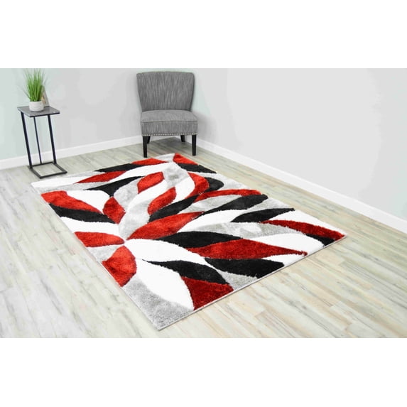 4D Shaggy Rug Hand Carved Plush Thick Modern Contemporary Abstract For Living Room Bedroom 6994 (2'6"x7'9" Runner,Red)