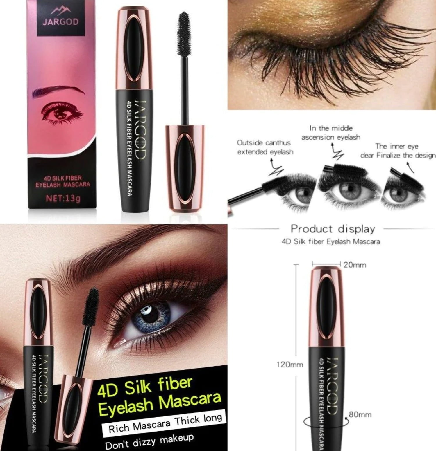 4D Silk Fiber Eyelash Mascara Waterproof Long Lasting Eye Lashes Jargod ...