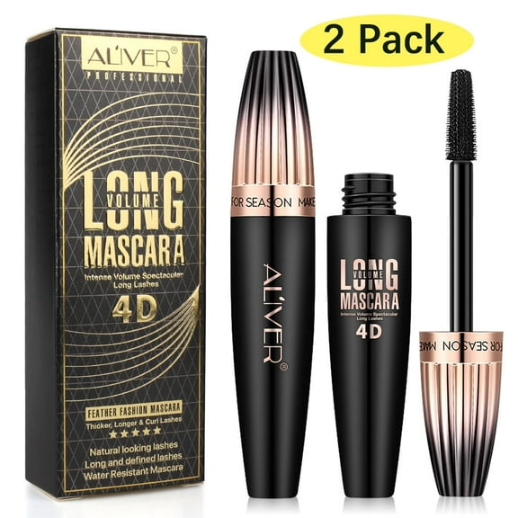 4D Silk Fiber Lash Mascara, Waterproof Long Lasting Mascara Black Volume and Length Natural,Smudge-Proof Eyelash Primer Brush,2 Pack
