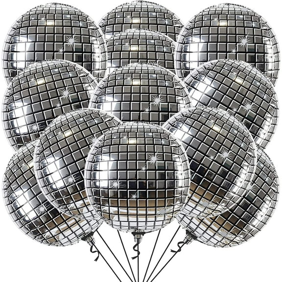 4D Sphere Balloons Pack of 12 - Disco Black and Gold Foil Balloons 22 Inches Disco Ball Balloons Mylar Balloons for Party Decorations