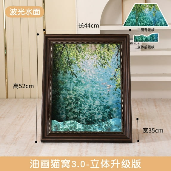 4D Surround Cat Bed with Decorative Painting, Cozy Cat House for Living Room