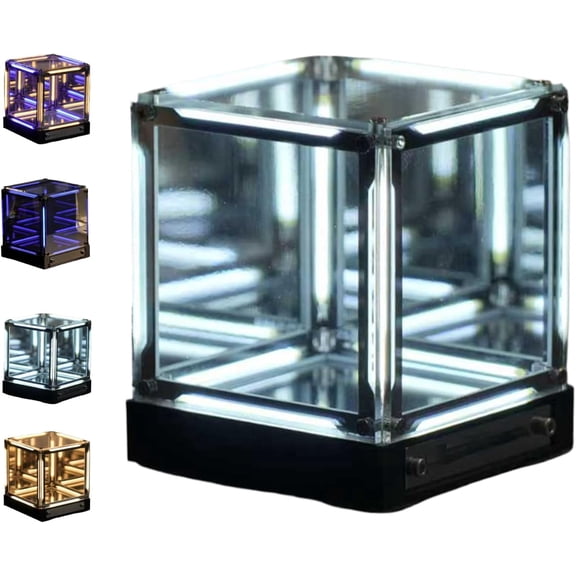 4D Tesseract Cube Lamp, Infinite Space LED Light, Touch Dimmable, USB-C Rechargeable Futuristic Desk Decor Lamp（White）