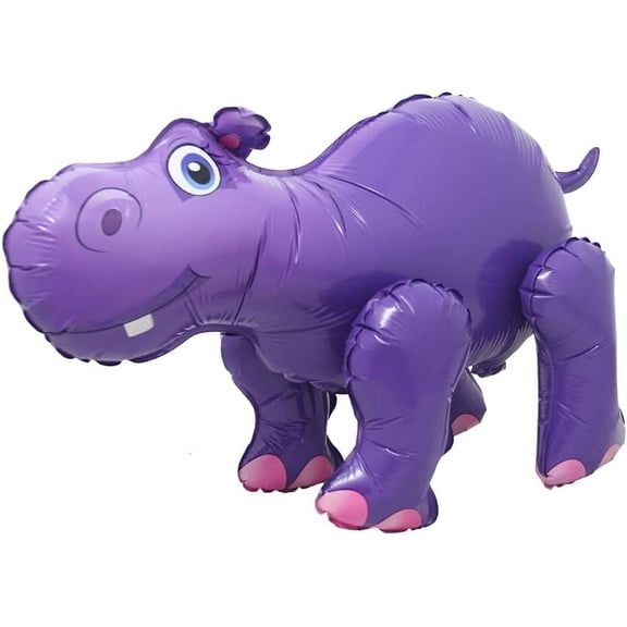4D Walking Balloons Animal Foil Balloon Lion Panda Alpaca Cow Horse hippo leopard Ballon Jungle Forest Zoo Theme Baby Shower Birthday Party Supplies (4D Hippo)