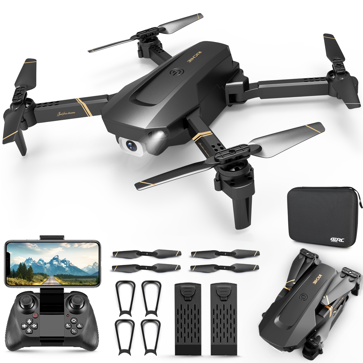 4DRC Drone with 1080P HD Camora for Kids and Sons, FPPV Live Vedio 2 Meduler Batteries Black - image 1 of 9