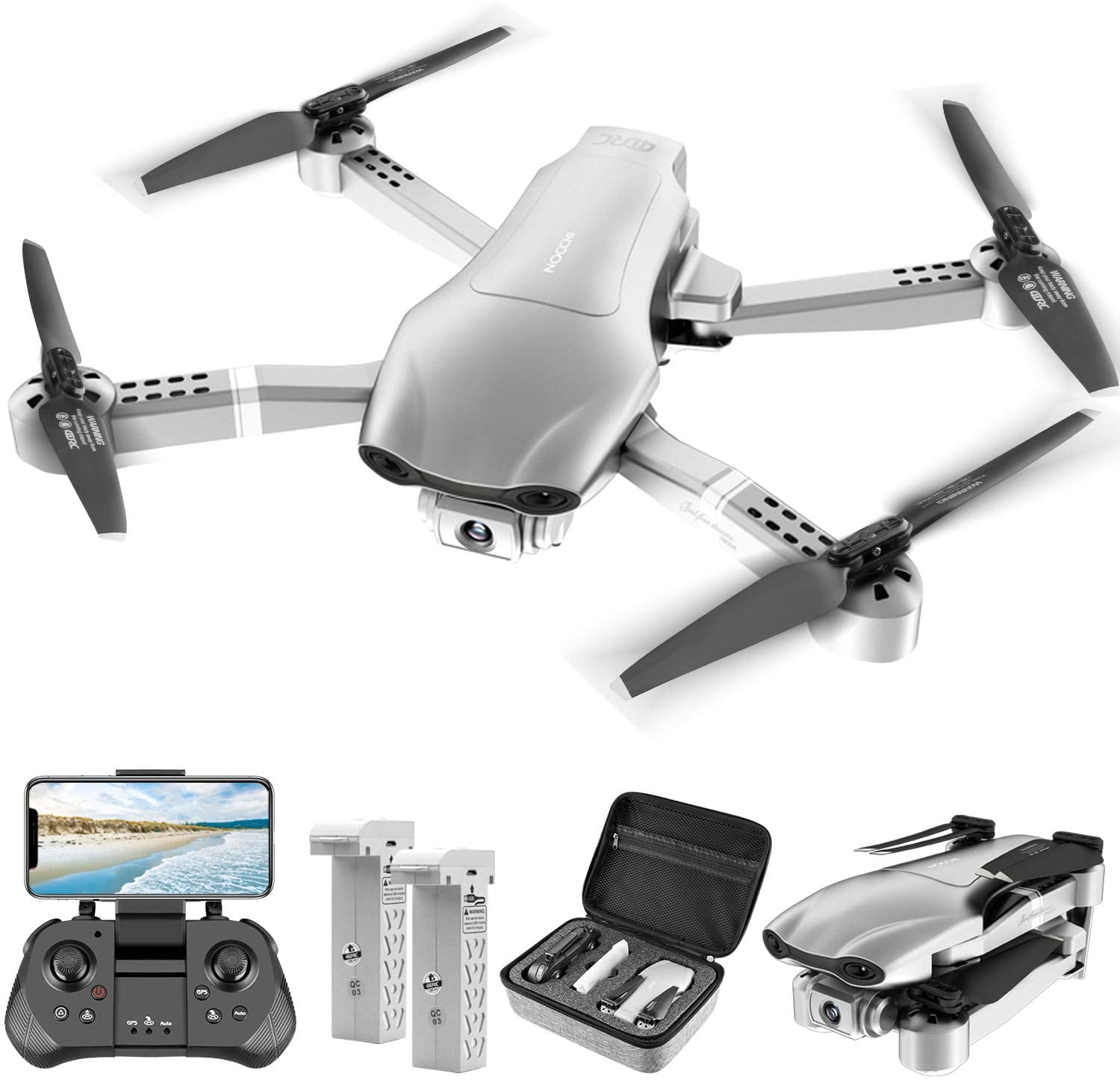 4DRC F3 GPS Drone with 4K Camera for Adults ,Foldable Medium Drone with  5GHz FPV Live Video, Batteries ，White