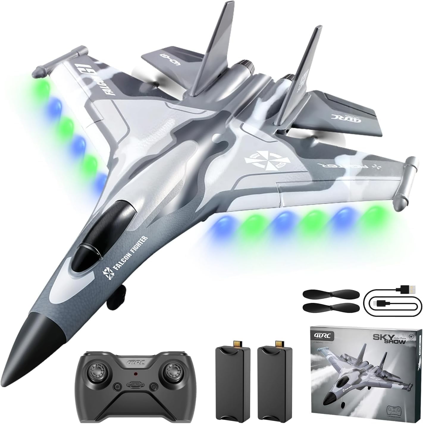 4DRC G1 RC Plane with 2 Take-off Modes, 2 Batteries and Light, 2.4GHz 4 Channel 6 Axis Gyro Stabilizer RTF Glider Remote Control Aircraft Planes Jet Fighter Toys Gift for Boys Kids Adults Beginners