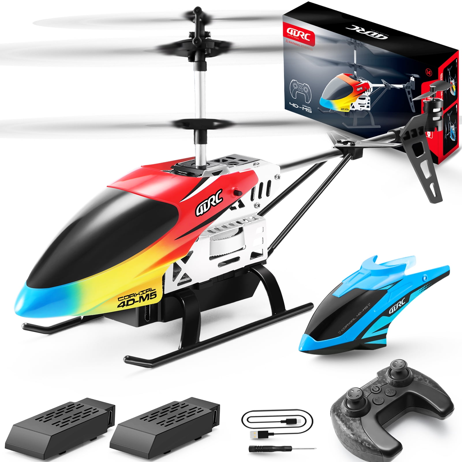 4DRC Remote Control Helicopter 2.4GHz 4DM5 RC Helicopters with Gyro for Beginner Toys Aircraft,3.5 Channel,LED Light,High&Low Speed,2 BatteryYellow Blue