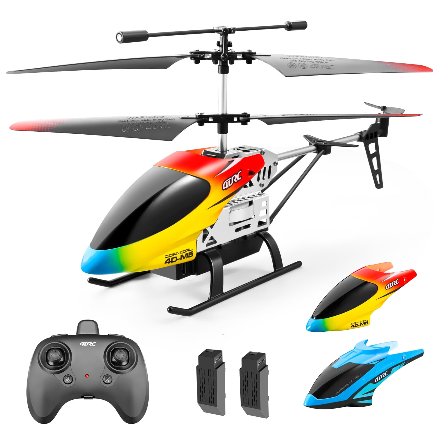 4DRC Remote Control Helicopter 2.4GHz 4DM5 RC Helicopters with Gyro for Beginner Toys Aircraft,3.5 Channel,LED Light,High&Low Speed,2 BatteryYellow Blue