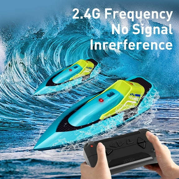 4DRC S5 2-Pack Remote Control Boat (Green + Red)  20+ MPH High-Speed Racing Boat 2.4GHz Capsize Recovery Rechargeable (Pool/Lake Toy Gift)