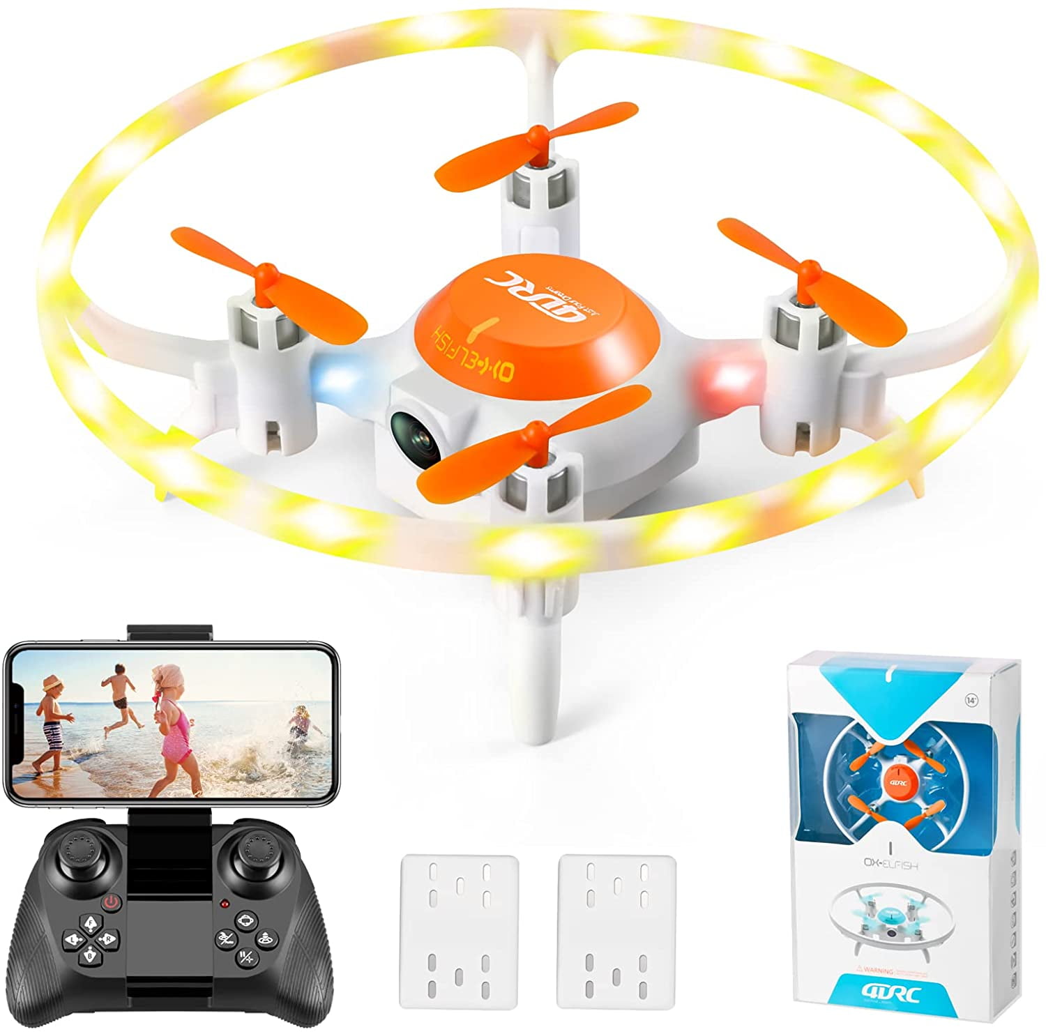 4DRC V5 Drone with 720P HD Camera for Adults and Kids, FPV Live Video 2 Batteries Orange