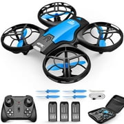 4DRC V8 Mini Drone, Suitable for Children and Beginners, 3 Batteries and Storage Bag， Height Hold, Headless Mode, 3D Flip and Auto Hover, Blue