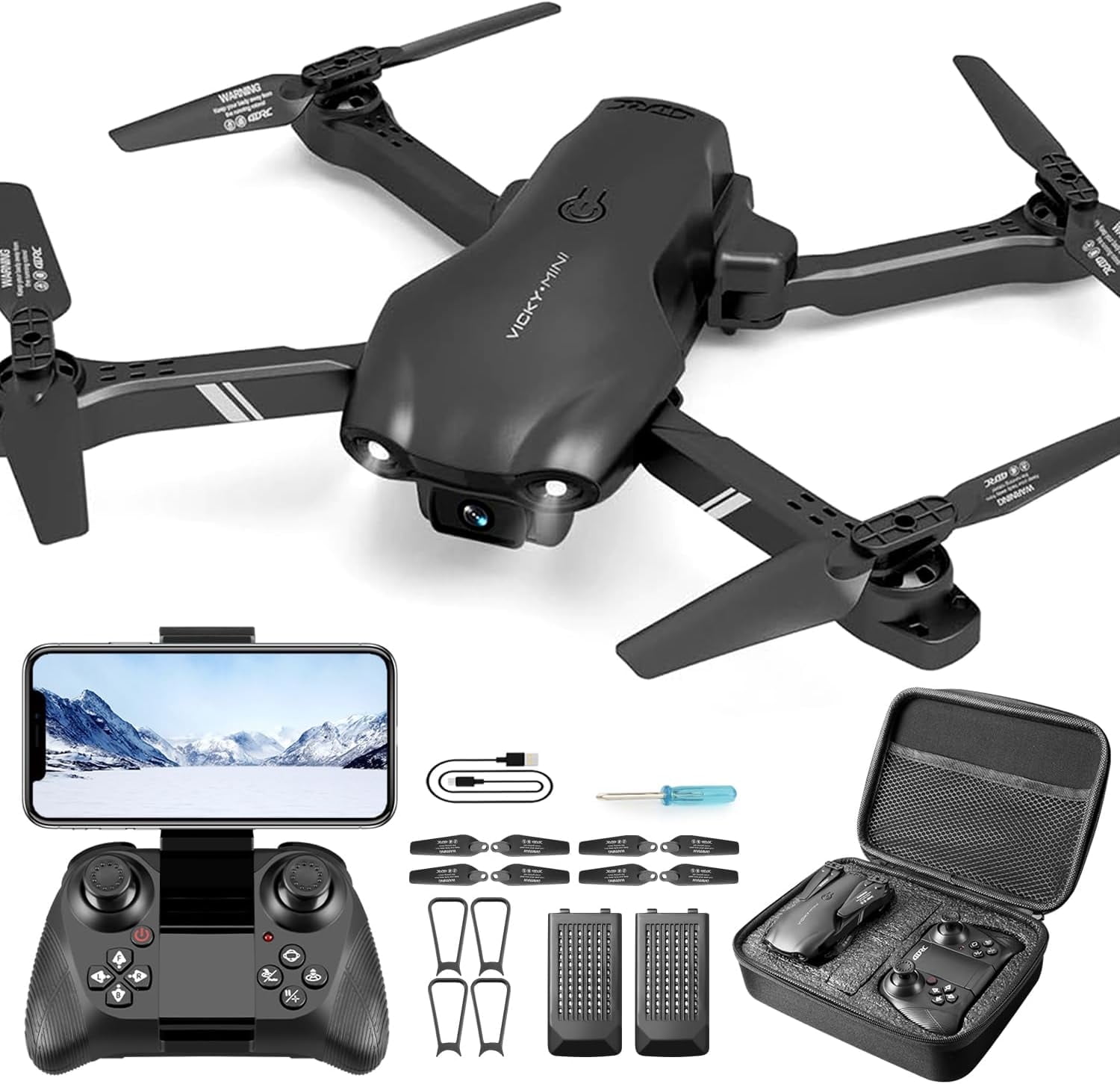 Open Box 4DRC v8 with 1080P HD Camera for Adults and Kids for Adults and Children FPV RC Quadcopter with LED Lights and Optical flow Sensor, 2 Batteries, Black