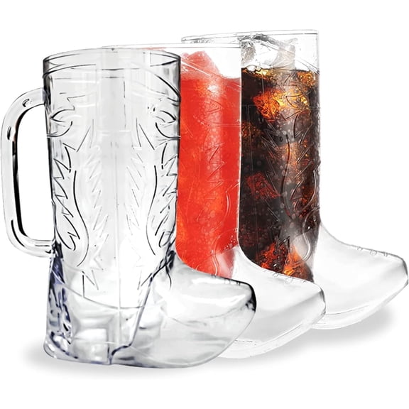 4E's Novelty Cowboy Boot Mug Cups 10 Pack, 17 oz Reusable BPA Free Western Party Cups Set
