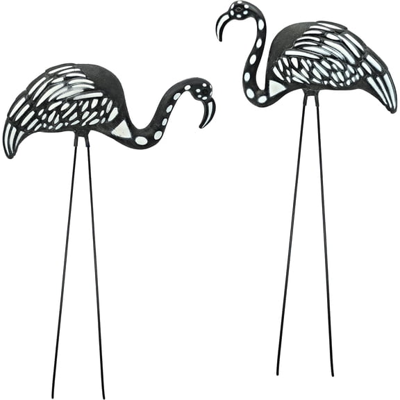 4E's Novelty Skeleton Flamingo Yard Ornaments Set of 2, Large Halloween Outdoor Decorations